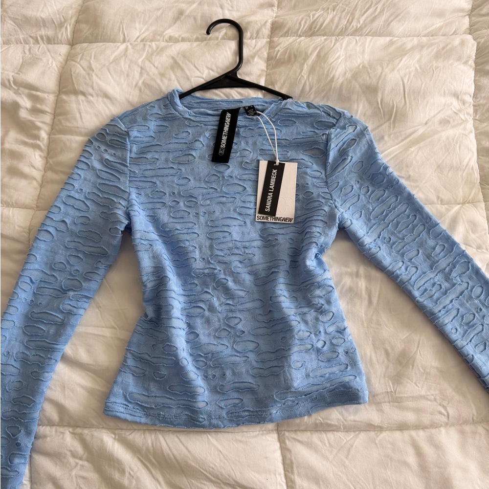 Y2K Something new x Sandra lambeck blue textured long sleeve top NWT 💎